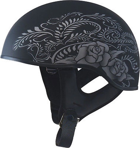 GMAX HH-65 Naked Rose Motorcycle Half Helmet Black/Silver 