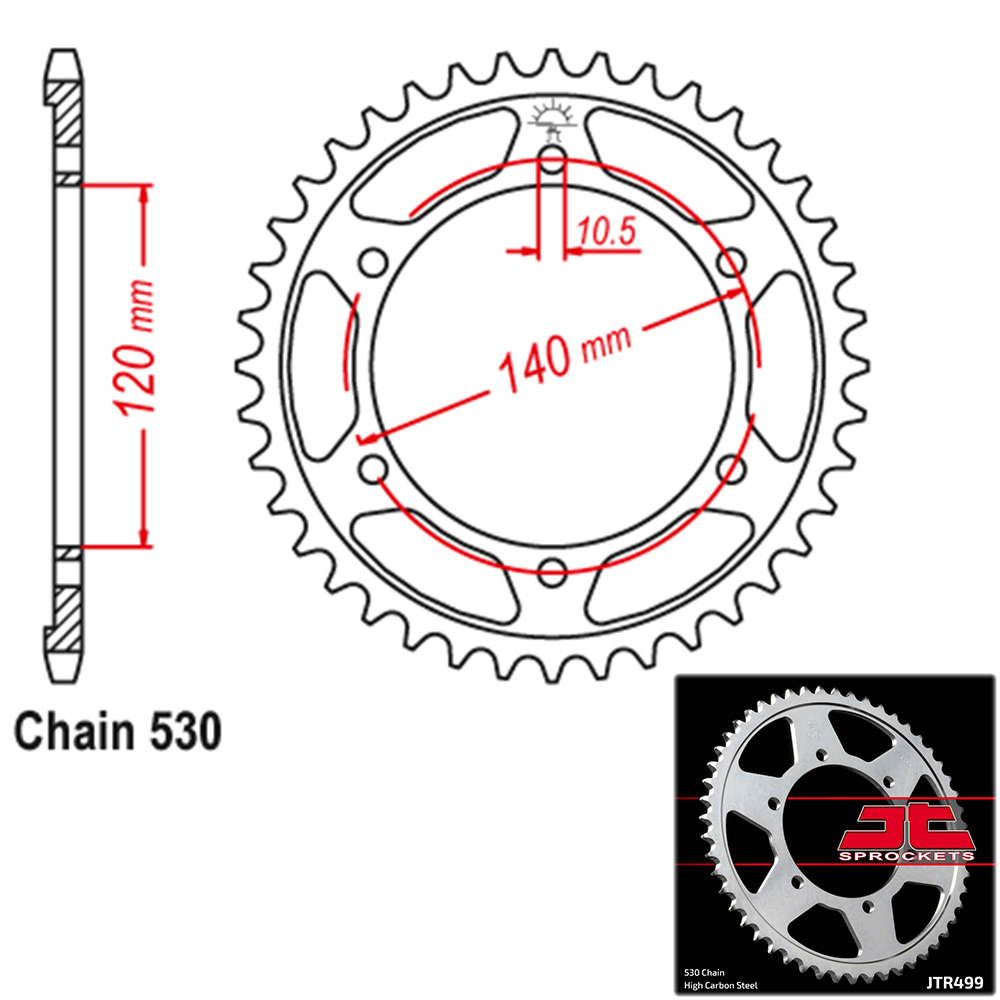 JT Sprocket Steel Rear 530 Pitch 45 Tooth Kawasaki ZX 600 ZZ-R 600