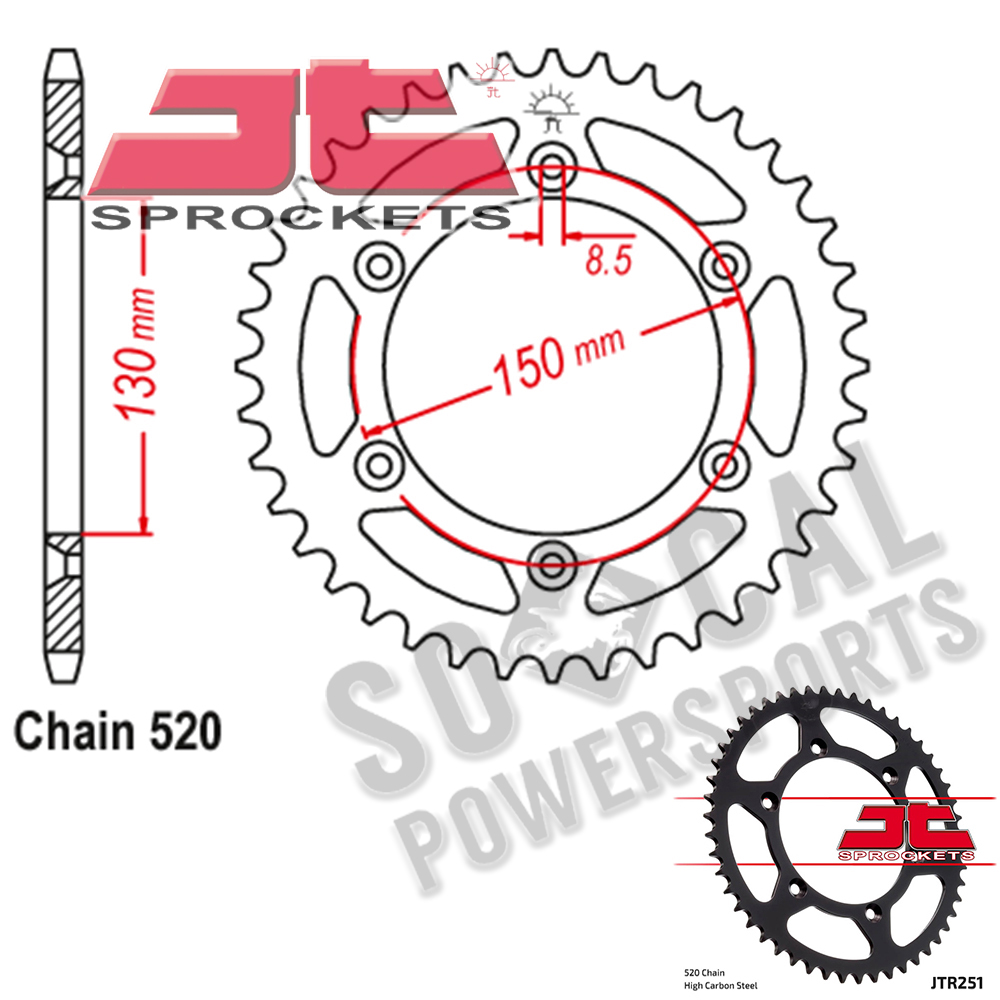 JT 520 Pitch 50 Tooth Rear Sprocket JTR251.50 for Yamaha